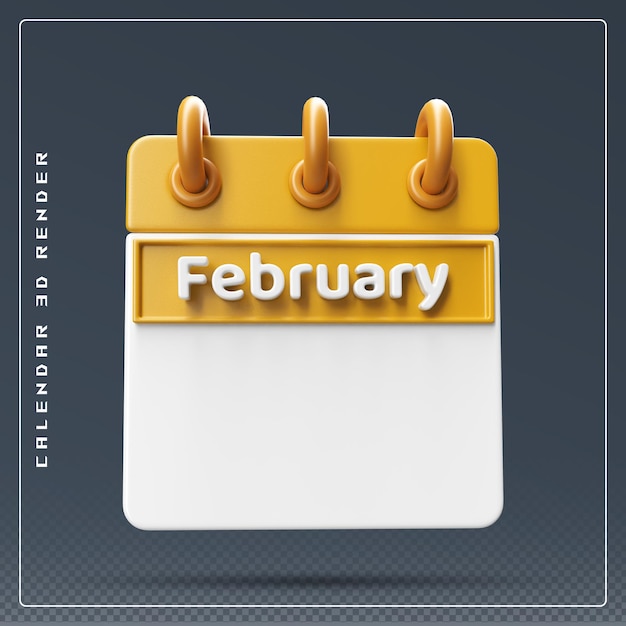 PSD february calendar empty 3d render