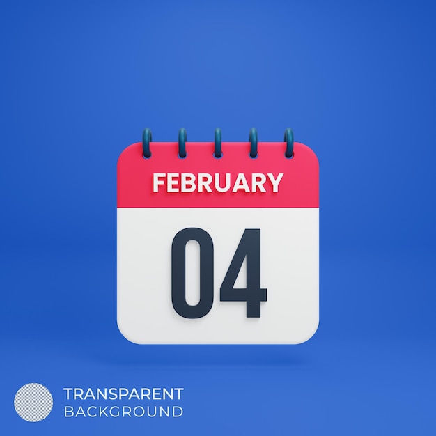 February realistic calendar icon 3d illustration date february 04