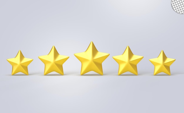 Feedback 5 sterren rating 3d rendering op een witte achtergrond