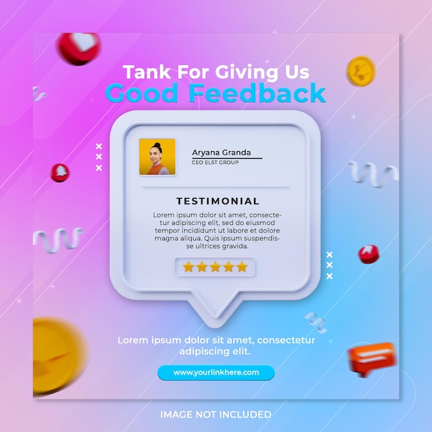 Обратная связь обзор и звездный рейтинг для шаблона поста в социальных сетях instagram