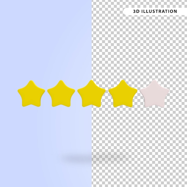 PSD feedback o recensione di un buon servizio 4 stelle icona simbolo concetto su sfondo giallo 3d'illustrazione