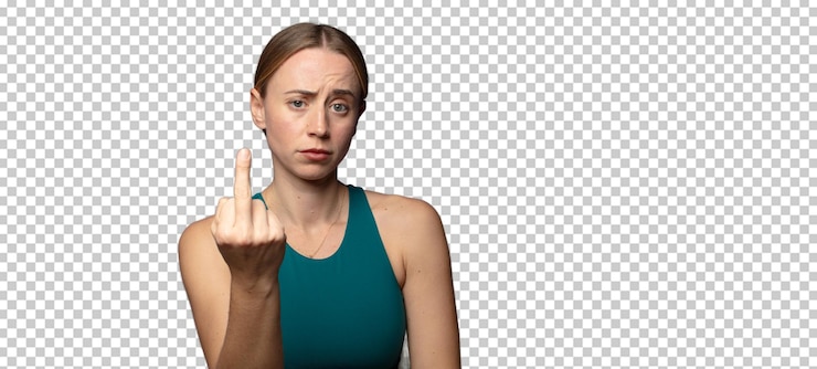 PSD feeling angry annoyed rebellious and aggressive flipping the middle finger fighting back fitness concept