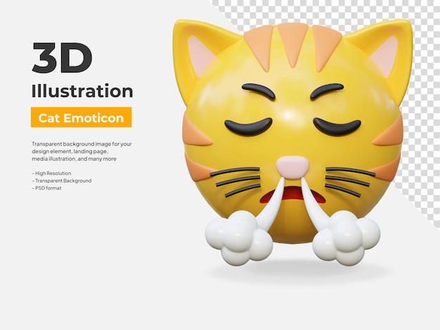 PSD イライラした顔の表情 猫のエモティコン スティッカー 3d アイコン イラスト