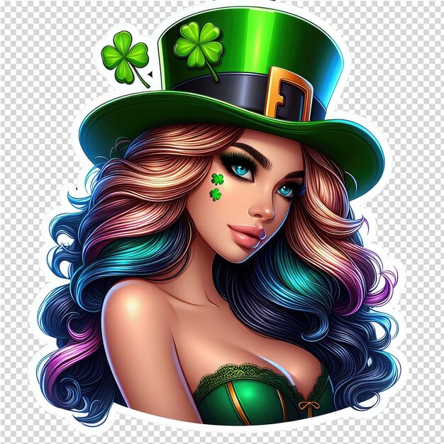 PSD feeling festive cute woman in green hat sticker przezroczysta