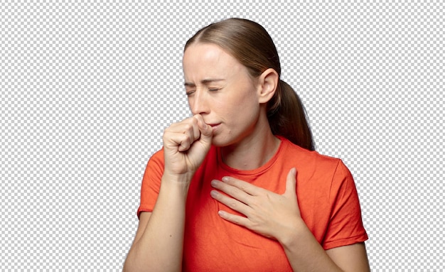feeling ill with a sore throat and flu symptoms coughing with mouth covered