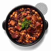 PSD feijoada stew of beans with beef and pork on transparent background