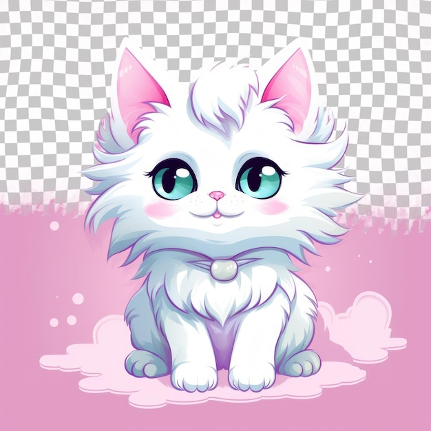 PSD felidae cartoon with pink ears and blue eyes sitting on a pink blanket