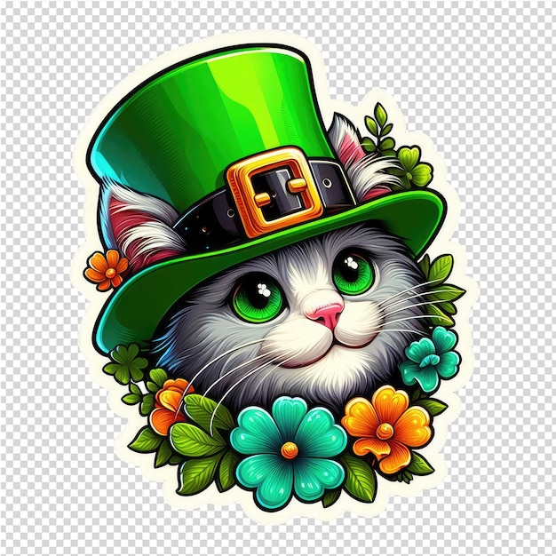 Feline fine adorable cat in st patricks day hat sticker png