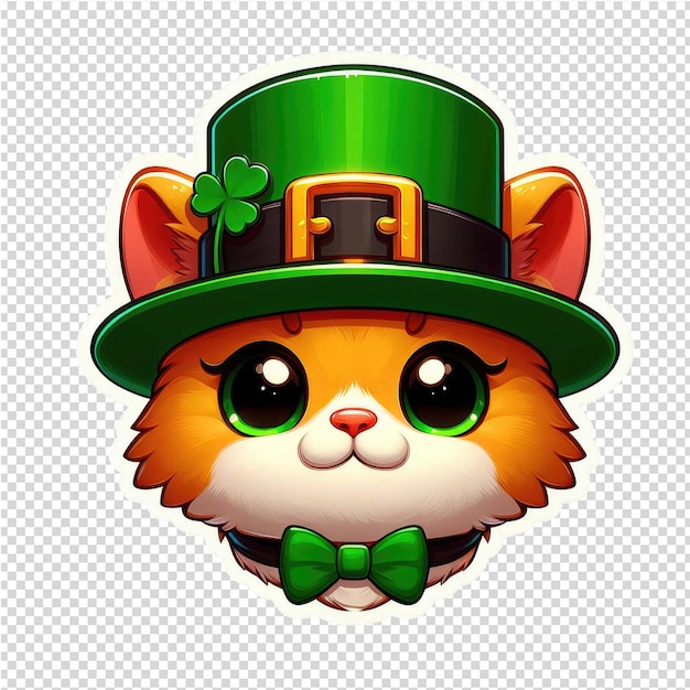 PSD feline fine adorable cat in st patricks day hat sticker png