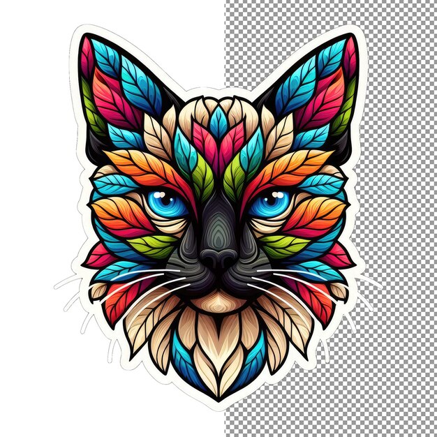 PSD feline whiskers isolated cat face sticker on png background