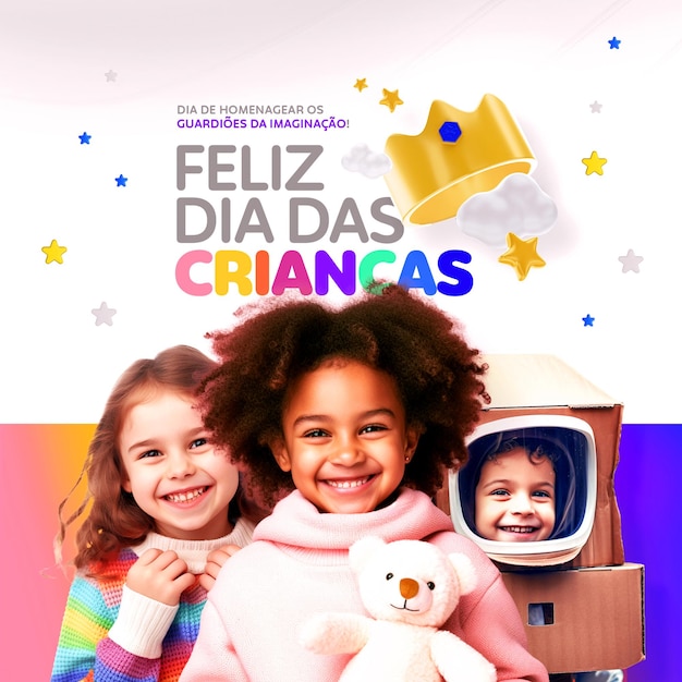 feliz dia das criancas concept children day 12 october post psd template editable