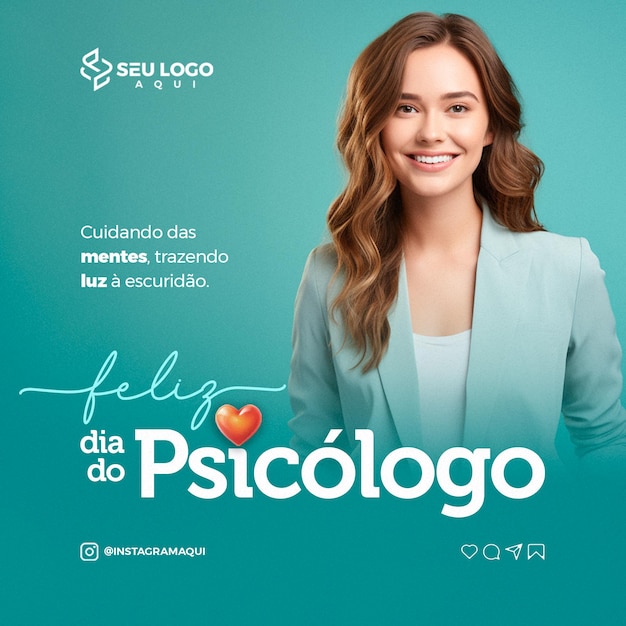 Feliz dia do psicologo cuidando das mentes trazendo luz escuridao social media psd editavel