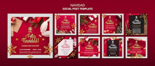 Modello di post sui social media di feliz navidad