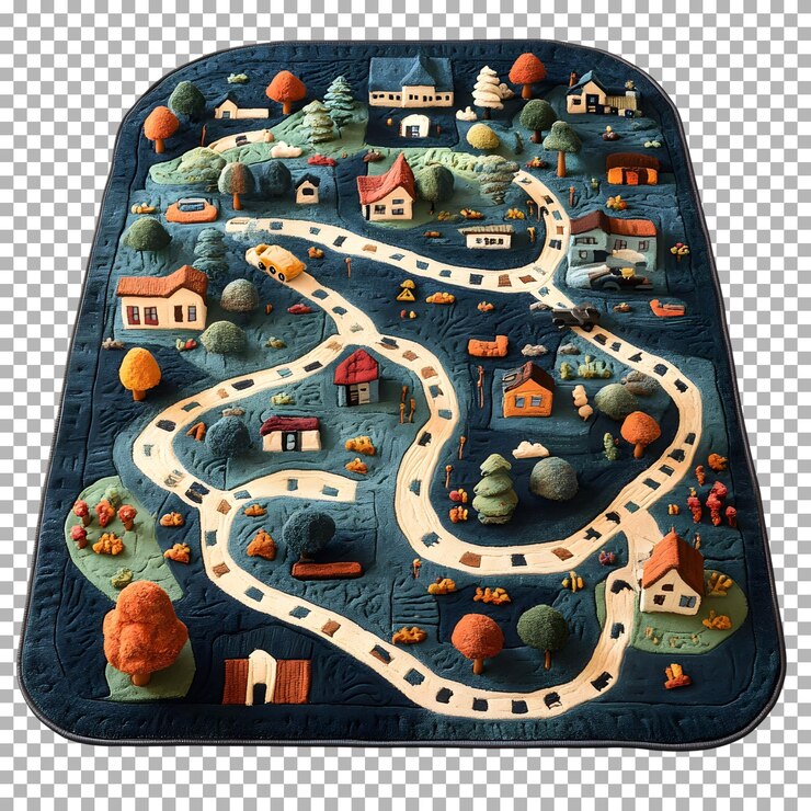 PSD felt town playmat rug isolated on transparent background