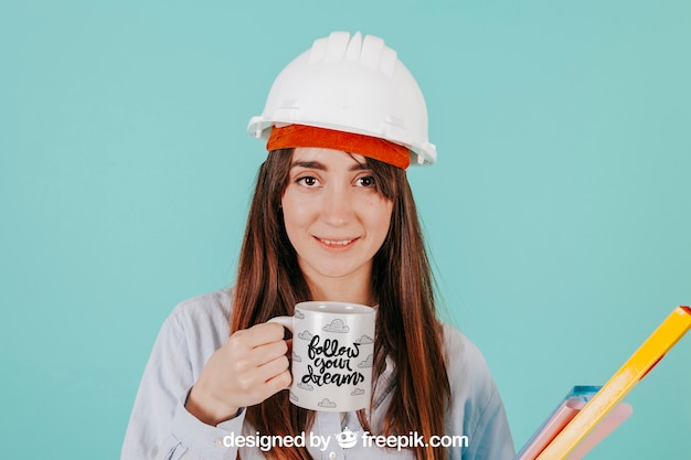 PSD female architect with mug