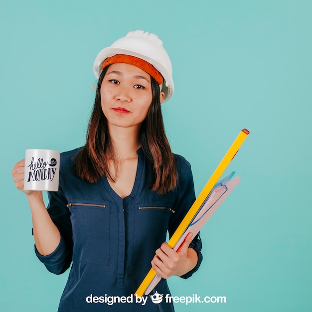 PSD female architect with mug