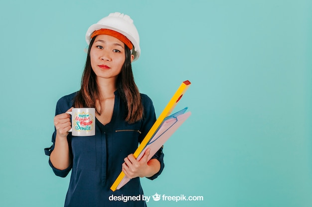 PSD female architect with mug