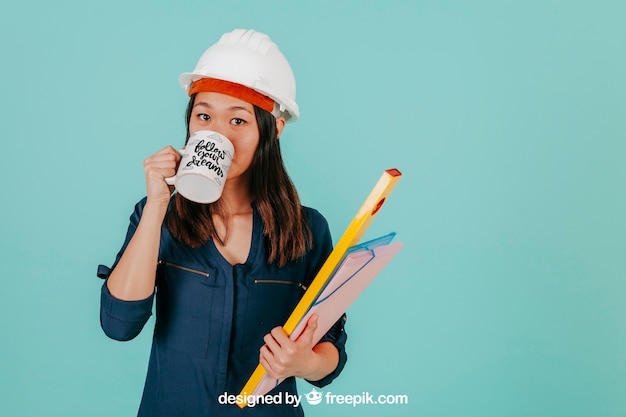 PSD female architect with mug