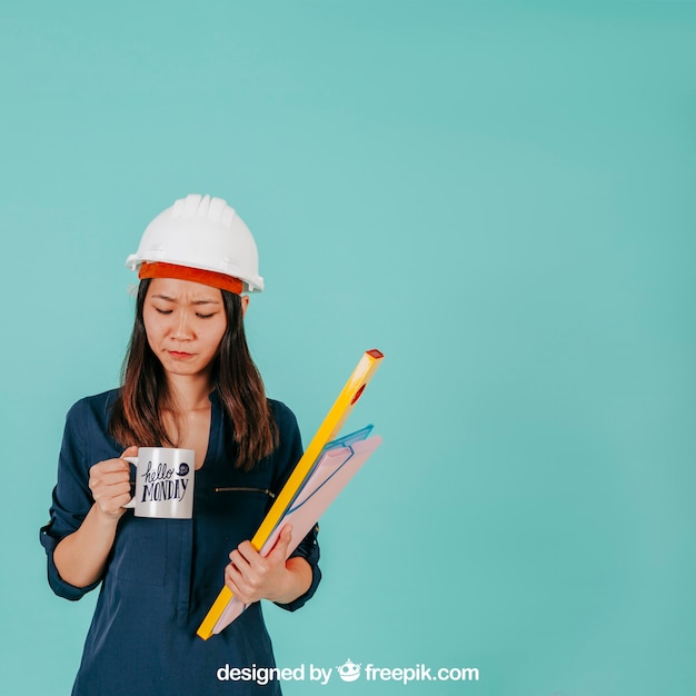 PSD female architect with mug