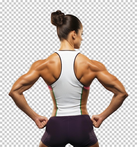 PSD female athlete back muscle flex isolated on transparent background