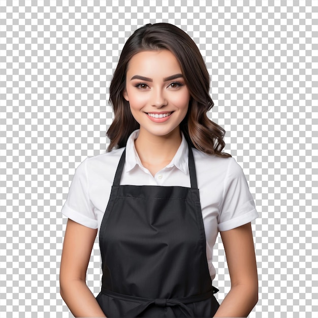 PSD female barista with apron isolated on transparent background