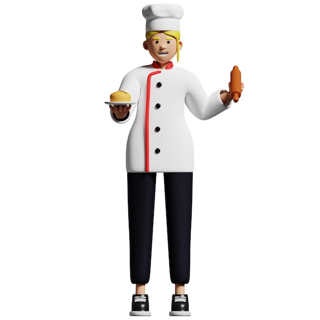 Female chef cooker cooking food kitchen job profession 3d character