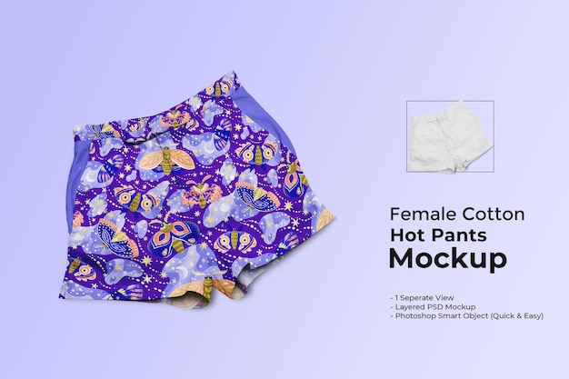 Female cotton hot pants mockup