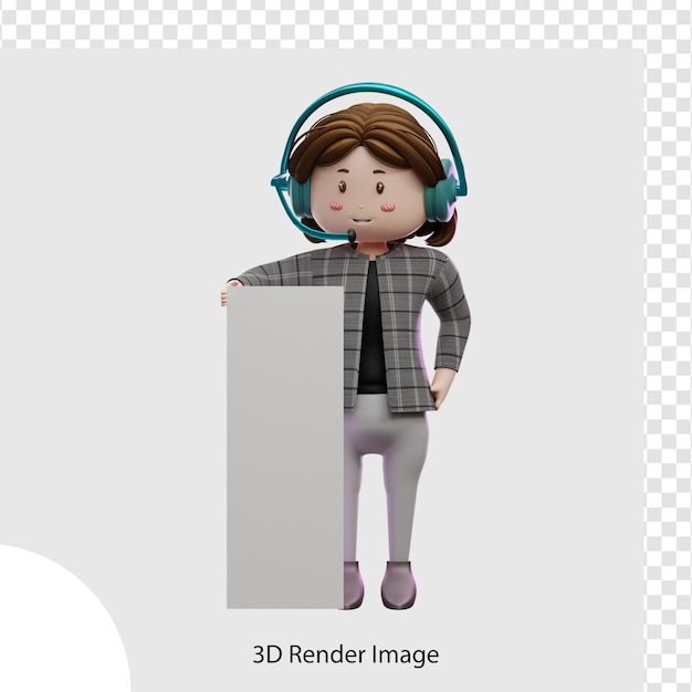 白紙の紙の 3 d イラストレーションを保持している女性の顧客サービス