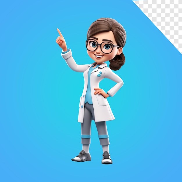 Женщина-врач держит блокнот с контрольным списком и ручку 3d иллюстрации персонажа из мультфильма