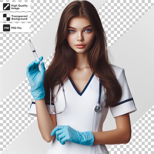 PSD a female doctor with a syringe in her hand