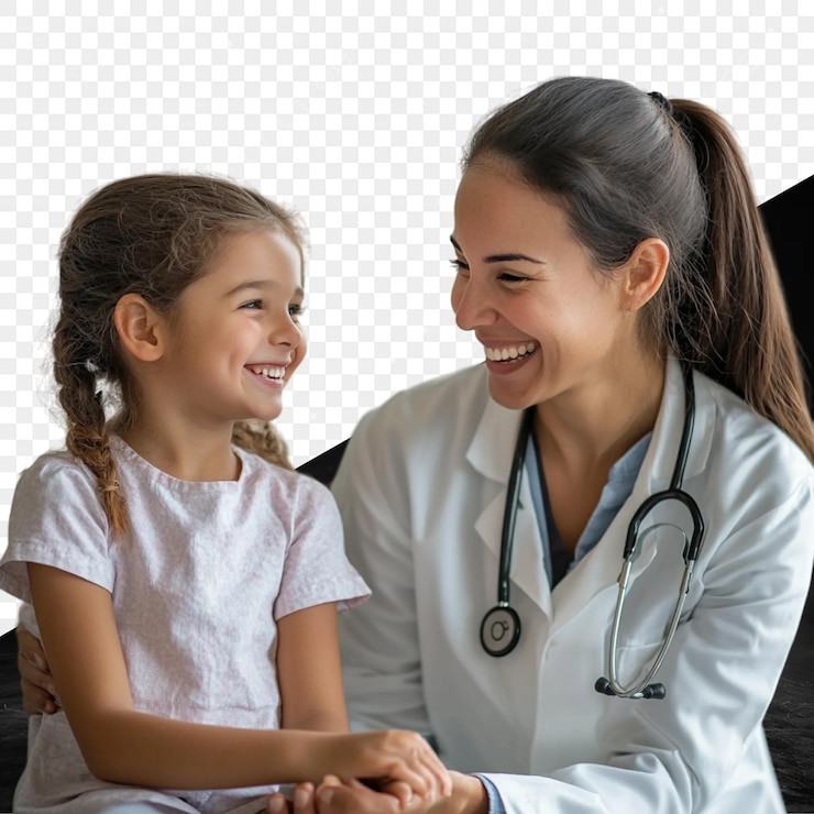PSD a female doctor and a young girl are greeting each other