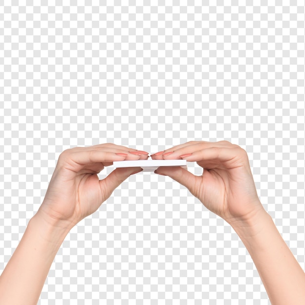 a female hand holding blank paper for records isolated on a transparent background free
