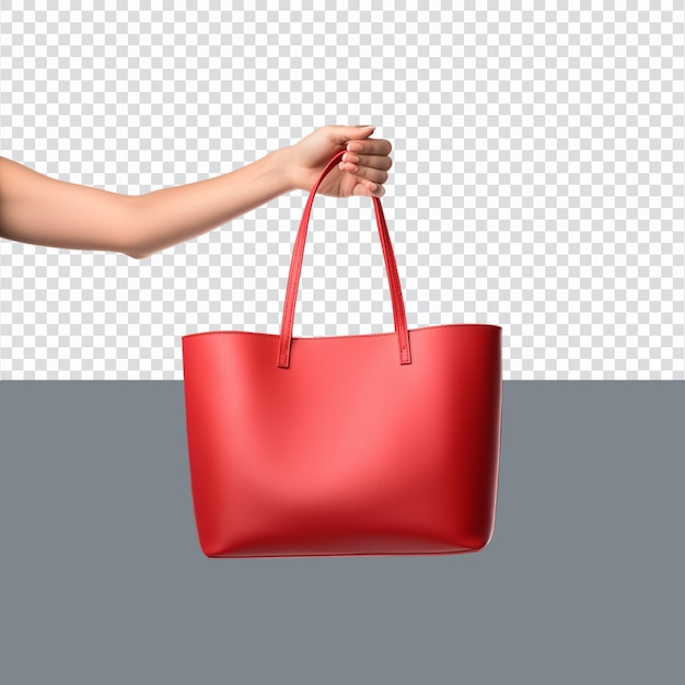 Female hand holding red bag