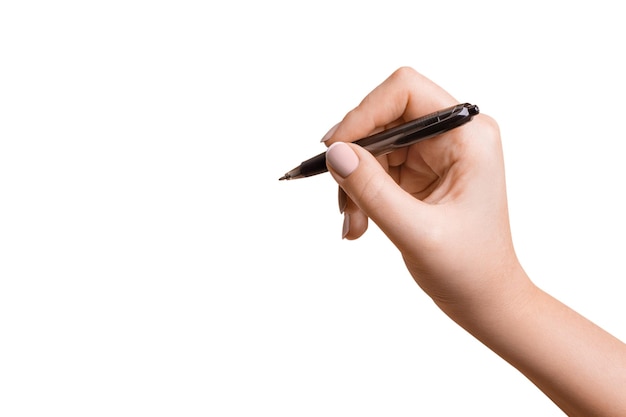 PSD female hand with pen on empty background