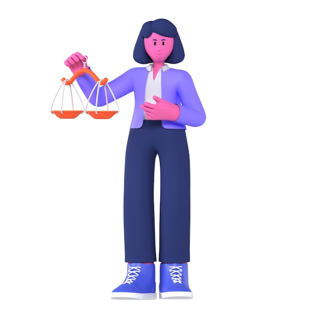 PSD female hold law balance business pose 3d