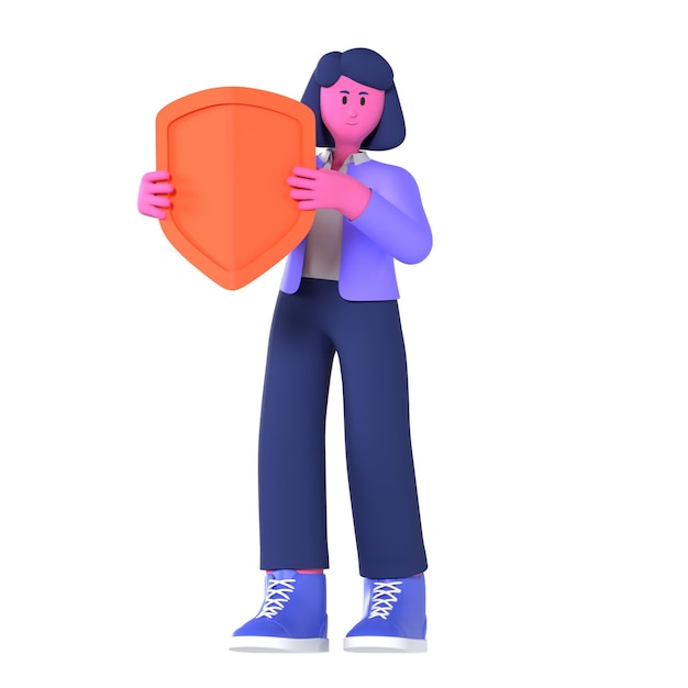 Female Hold Shield Insurance business Pose 3D