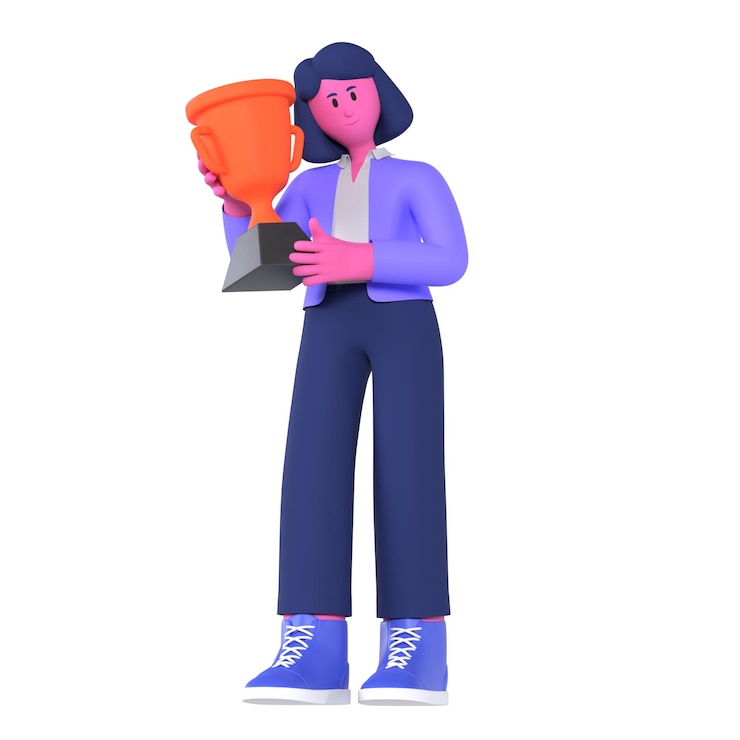 PSD female hold trophy award business pose 3d
