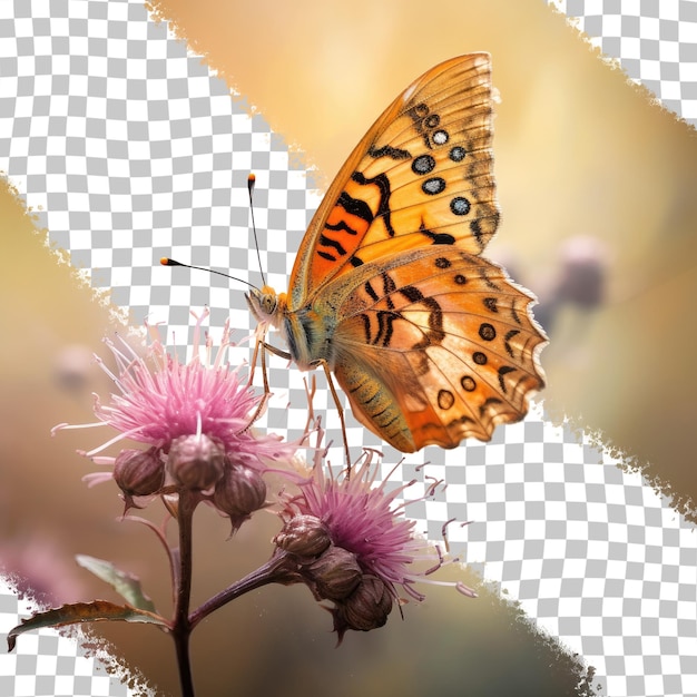 PSD female indian fritillary butterfly on a flower in japan transparent background