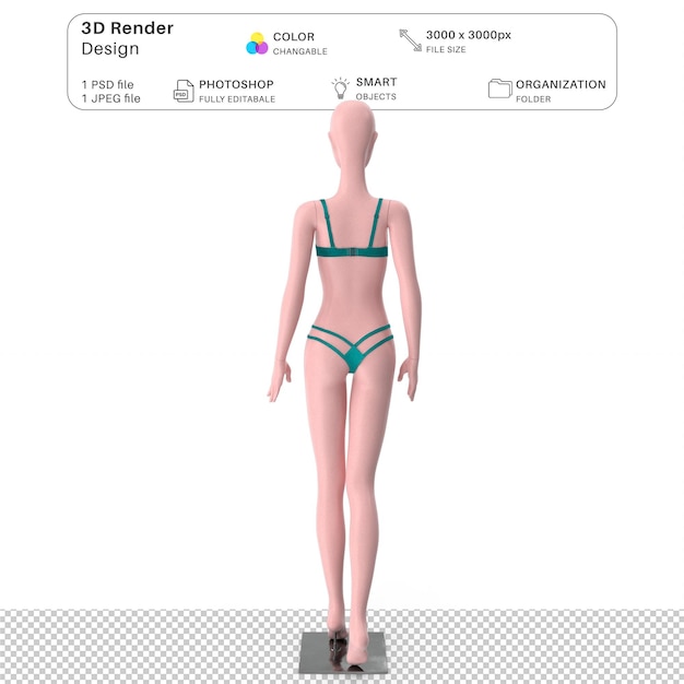 PSD 女性マネキンが着ているランジェリーモックアップ 3dモデリング psdファイル 現実的なランジェリー