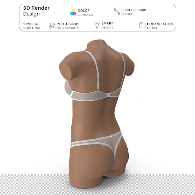 PSD 女性マネキンが着ているランジェリーモックアップ 3dモデリング psdファイル 現実的なランジェリー