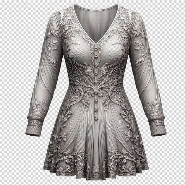 PSD a female mannequin with a silver dress with a floral pattern