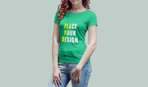 PSD female modern t shirt mockup