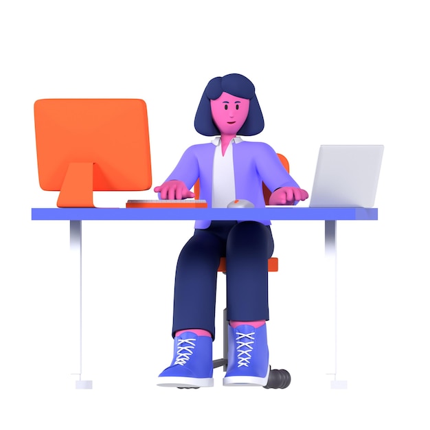 PSD female multitasking working business pose 3d