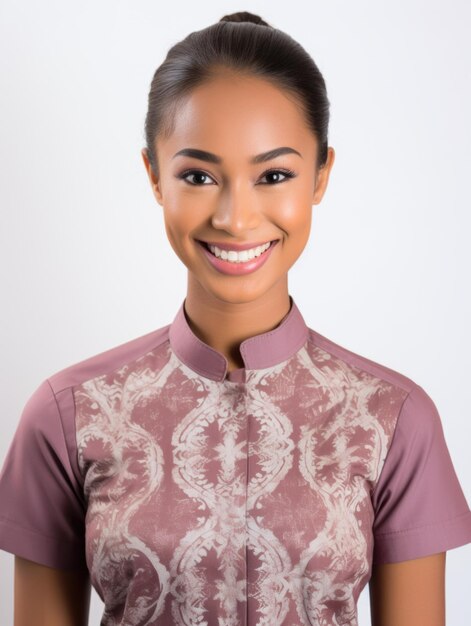 Female native thai masseuse with thai traditional uniform in transparent background