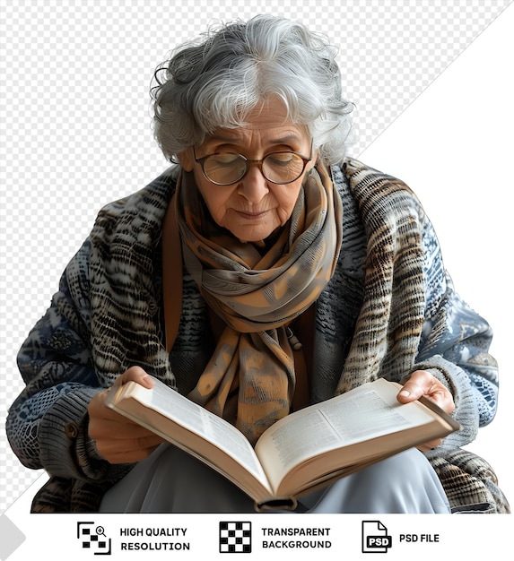 Female pensioner concentrated on selecting literature for reading in the classroom png