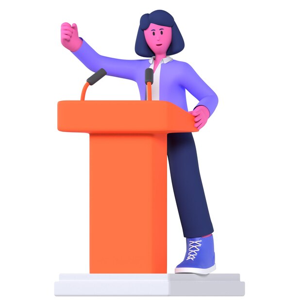 PSD female podium speech business pose 3d