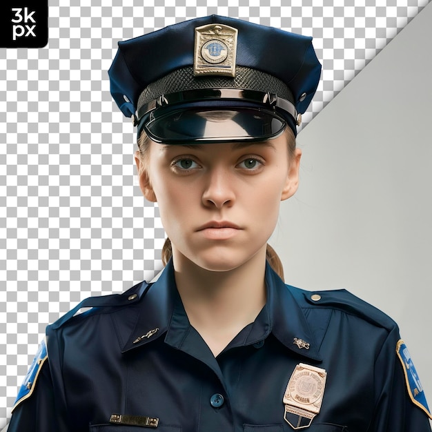 PSD a female police officer with a black cap on her head