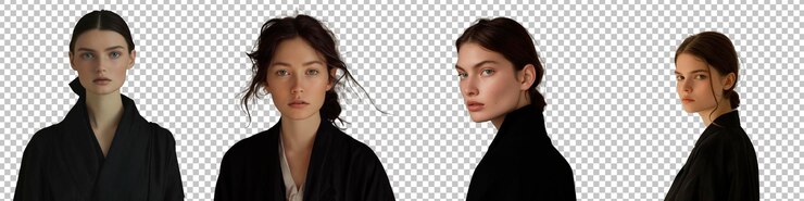 PSD female portrait in different angles isolated on transparent background