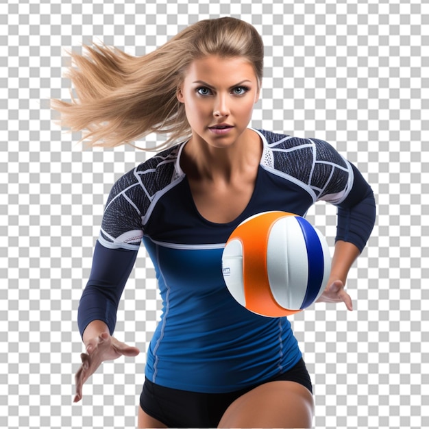 PSD Профессиональная волейболистка изолирована на белом с мячом спортсмен упражняется действие спорт здоровый