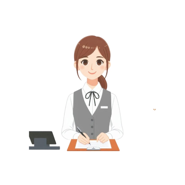 PSD 색 배경 에 있는 여성 리셉션리스트 터 일러스트레이션